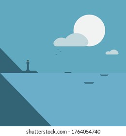 graphic landscape of moon and lighthouse