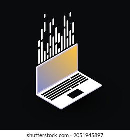 Portátil gráfico con pantalla de degradado y flujo de información superior. PC Futurista aislado. Ilustración del vector