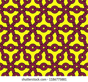 graphic lattice seamless pattern with hexagons grid in pop red yellow