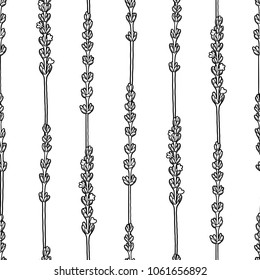 Graphic lavender flowers. Vector herbal seamless pattern. Coloring book page for adults and kids