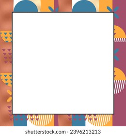 Graphic layout with abstract geometric vector elements. Frame design of banner or card with Bauhaus style geometric pattern, vector illustration.