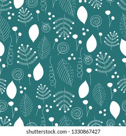 graphic leaves and flowers. seamless pattern