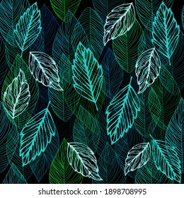 Graphic leaves seamless green pattern. vector illustration