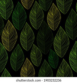 Graphic leaves seamless green pattern. vector illustration