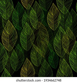 Graphic leaves seamless green pattern. vector illustration
