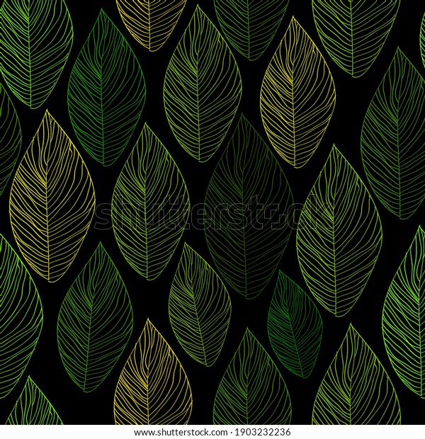 Graphic leaves seamless green pattern.\
vector illustration