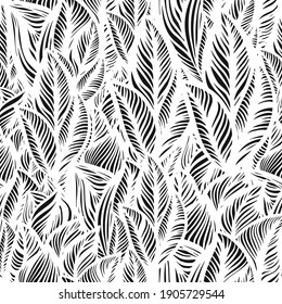 Graphic leaves seamless monochrome pattern. vector illustration