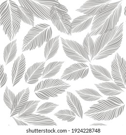 Graphic leaves seamless monochrome pattern. vector illustration