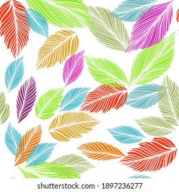 Graphic leaves seamless multicolored pattern. vector illustration