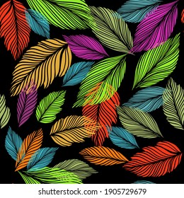Graphic leaves seamless multicolored pattern. vector illustration