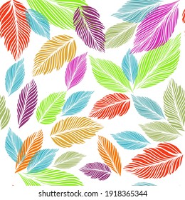Hojas gráficas sin fisuras, patrón multicolor. ilustración vectorial