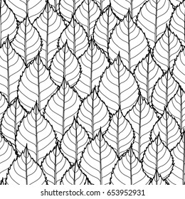 Graphic leaves seamless pattern. Vector simple drawing. Coloring book page design for adults and kids