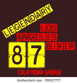 Graphic Legendary Los Angeles Biker 87 California Garage for t-shirt and print