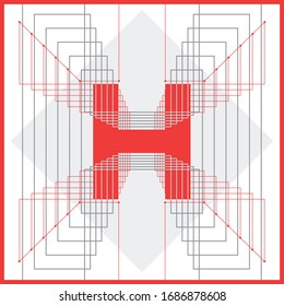 Letra gráfica H con acentos abstractos lineales