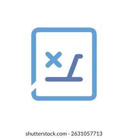 Icono azul claro gráfico en blanco. Se muestra un documento con el símbolo de código y error.