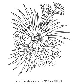 graphic line art blooming flourish kid coloring book page illustration on white background
