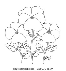 Graphic line art flowers. Outline abstract floral elements. Coloring book. Coloring page