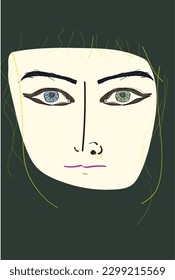 
Graphic line art green-eyed golden-haired Muslim woman.