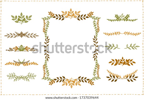 Graphic line autumn plant frame and dividers set,\
vintage style