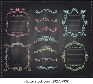Grafische Zeilenteiler, Monogramm-Rahmen und Elemente auf einer Tafel, eps10