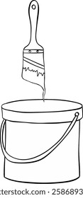 Graphic line Paint bucket with brush vector composition isolated on transparent background. 
