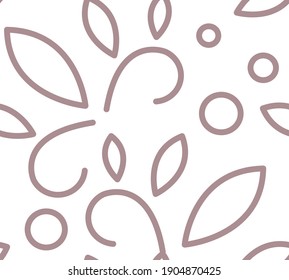 Graphic line vector pattern with leaves and abstract bushes with berries and leaves. It's suit for background on wallpapers, art prints, postcards and textiles. It's strict, but cute ornament.
