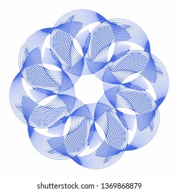 graphic linear rotating flower in blue ink