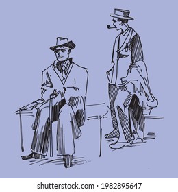 Graphic linear sketch of two men in suits