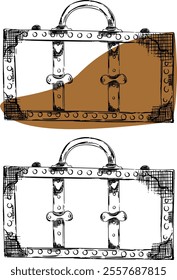 Graphic liner sketch vintage suitcases illustration, vector travel clipart