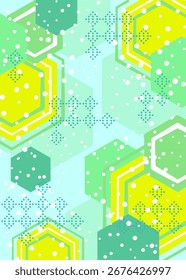 Graphic lines in hexagonal shapes and sharp, diverse colors. Style with space for text - design for social media background, postcards, posters, flyers, brochures, and other.