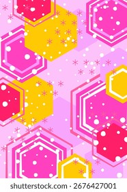 Graphic lines in hexagonal shapes and sharp, diverse colors. Style with space for text - design for social media background, postcards, posters, flyers, brochures, and other.