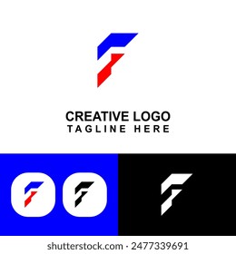 Graphic logo F. red and blue theme as color example
