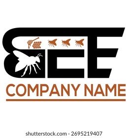 Ein grafisches Logo mit dem Wort BEE, das aus stilisierten Buchstaben und einer bildbraunen Linie besteht