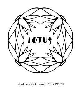 Graphic logo of several styled lotuses. With the inscription written by hand "lotus." Vector image isolated on white.