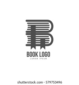 Graphic Logo Template With A Pile Of Three Black And White Books, Vector Illustration Isolated On White Background. Pile Of Books Graphic Logo Template For Book Store, Library, Educational Program