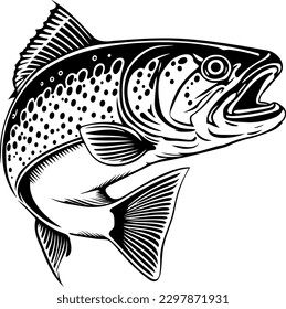 graphic logo of a trout in black over white