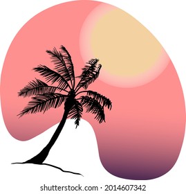 Graphic Lonely Palm in Pink Sunset