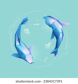 gráfico de peces de bajo contenido de poli Koi con elemento futurista