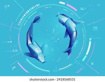 gráfico de peces de bajo contenido de poli Koi con elemento futurista