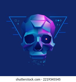 graphic of low poly skull in cyberpunk style