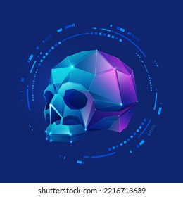 Graphic of low poly skull presented with cyberpunk style