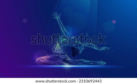 graphic of low poly wireframe ballerina performing rhythmic gymnastics presented with vivid futuristic style