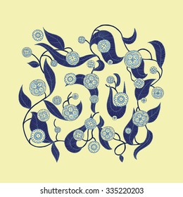 Graphic made of blue leaves and circle flowers that compose the number 50 (fifty)- for birthday cards, anniversary cards, etc.