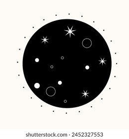 Graphic Magic Boho Moon Symbol Icon. Eternal Balance: The Art of Yin and Yang in Cosmic Harmony. Timeless Dance. Black Meets White in the Endless Cycle of Cosmic Balance. A Simple Symbol.