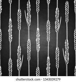 Graphic malt seamless pattern. Vector design with cereals drawn in engraving technique