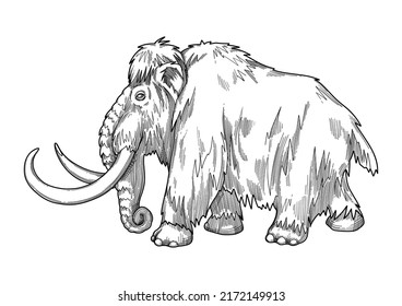 Graphic a mammoth in a side view isolated on white background. Vector prehistoric illustration of the Ice Age
