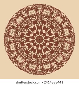 Graphic mandala created from sketch elements. Version No. 3. Vector illustration