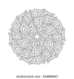 Graphic Mandala with many decorative petals. Zentangle inspired style. Coloring book (page) for adults and older children. Art vector illustration
