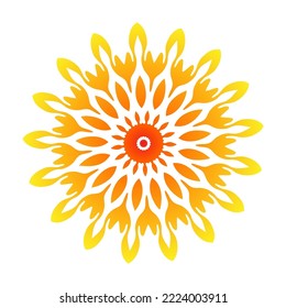 Graphic mandala, symbol of the sun. The sacred chakra. Gradient from red to yellow. Vector illustration. Simple design, modern style. Fire Element