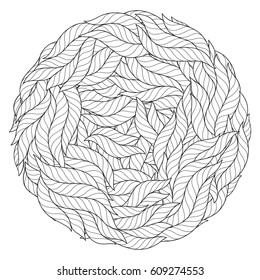 Graphic Mandala with waves and curls. Element of sea. Zentangle inspired style. Coloring book (page) for adults and older children. Art vector illustration